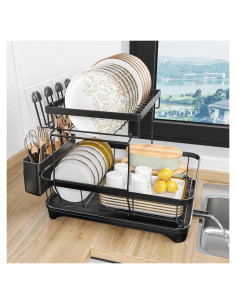 Escurridor de Platos HOMEAILIE Grande 2 Niveles Negro
