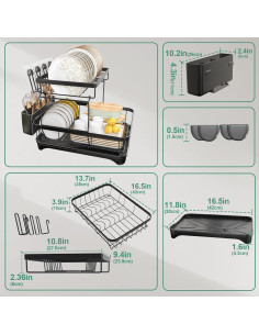 Escurridor de Platos HOMEAILIE Grande 2 Niveles Negro 2