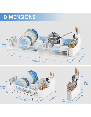 Estante Secador de Platos Expandible ROTTOGOON Blanco 48.8-72.9 cm