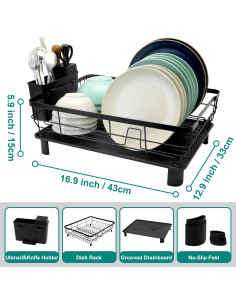 Escurridor de Platos Goderewild Negro con Bandeja Drenaje 42.9x32.8cm 2