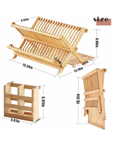 Estante de Secado de Platos de Bambú DR-3 Niveles Plegable