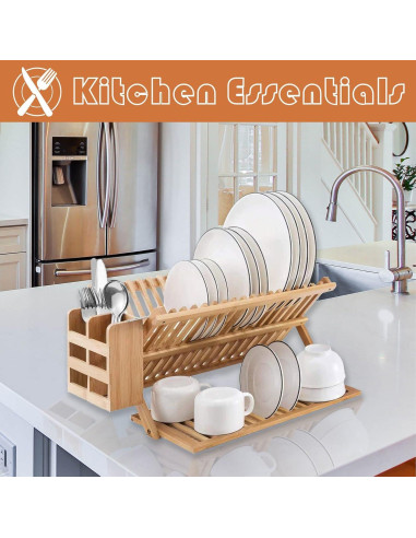 Estante de Secado de Platos de Bambú DR-3 Niveles Plegable