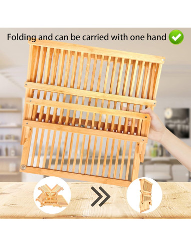 Estante de Secado de Platos de Bambú DR-3 Niveles Plegable