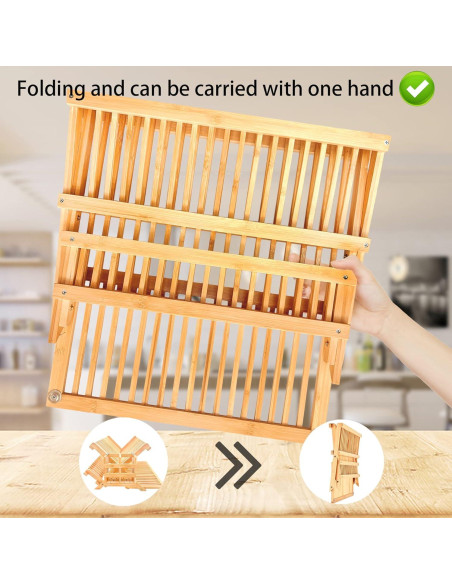Estante de Secado de Platos de Bambú DR-3 Niveles Plegable