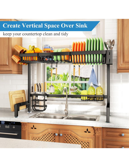 Estante Secador de Platos SNTD Ajustable 76.2-105.4 cm Negro