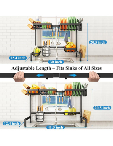 Estante Secador de Platos SNTD Ajustable 76.2-105.4 cm Negro