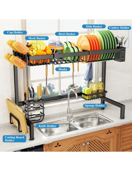 Estante Secador de Platos SNTD Ajustable 76.2-105.4 cm Negro