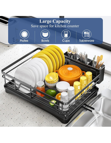 Escurridor de Platos SNTD Negro con Bandeja Drenaje 42.4x29.9cm