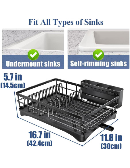 Escurridor de Platos SNTD Negro con Bandeja Drenaje 42.4x29.9cm