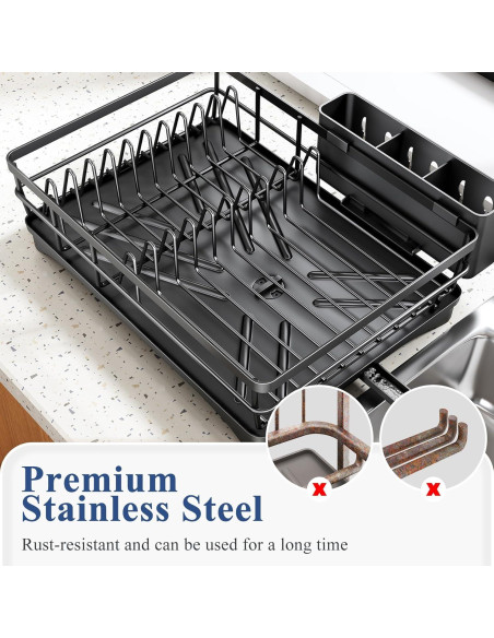 Escurridor de Platos SNTD Negro con Bandeja Drenaje 42.4x29.9cm