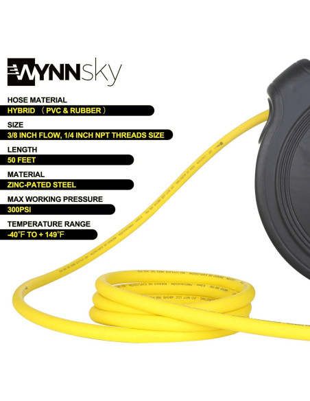 Carrete de Manguera Retráctil WYNNsky 15.24m 3/8" Automático