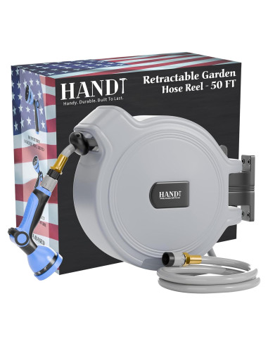 Carrete de Manguera de Jardín Retráctil HANDT 15.24 m Gris