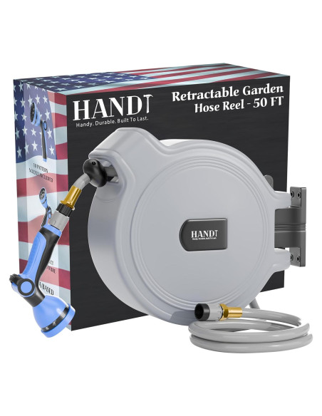 Carrete de Manguera de Jardín Retráctil HANDT 15.24 m Gris