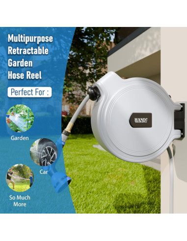 Carrete de Manguera de Jardín Retráctil HANDT 15.24 m Gris