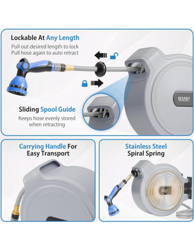 Carrete de Manguera de Jardín Retráctil HANDT 15.24 m Gris