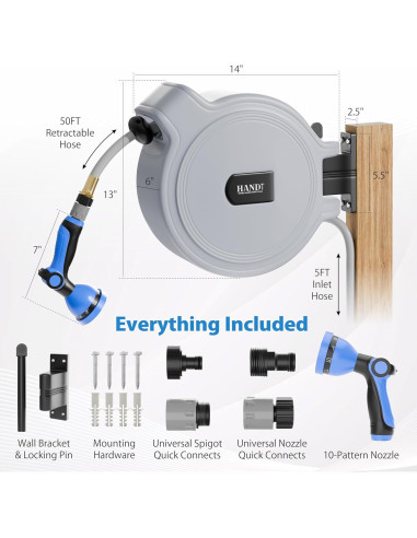 Carrete de Manguera de Jardín Retráctil HANDT 15.24 m Gris