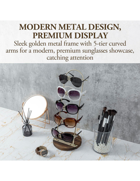 Soporte de exhibición de gafas de sol MyGift 5 niveles metal dorado