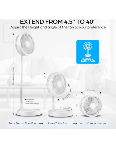 Ventilador Plegable MyFoldaway Bell+Howell 3 Velocidades 10-102 cm