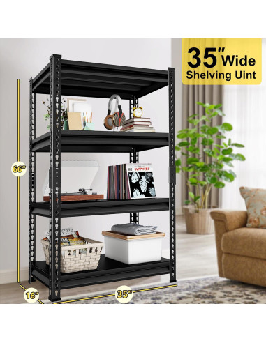 Estantería de Metal SUPPNEED 4 Niveles 544 kg Ajustable Negra