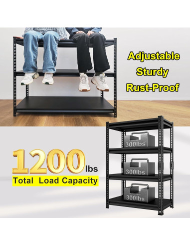 Estantería de Metal SUPPNEED 4 Niveles 544 kg Ajustable Negra