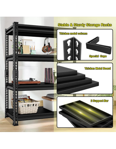 Estantería de Metal SUPPNEED 4 Niveles 544 kg Ajustable Negra