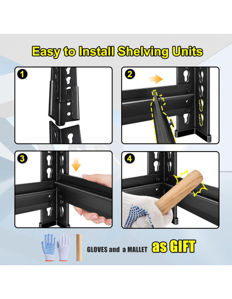 Estantería de Metal SUPPNEED 4 Niveles 544 kg Ajustable Negra