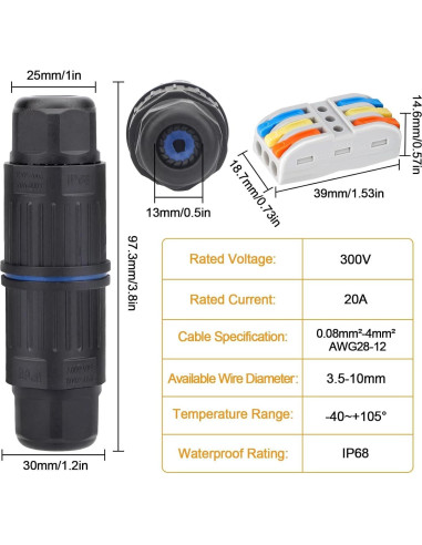 Caja de Conexiones Impermeable IP68 Linkstyle 3 Pines 10PCS