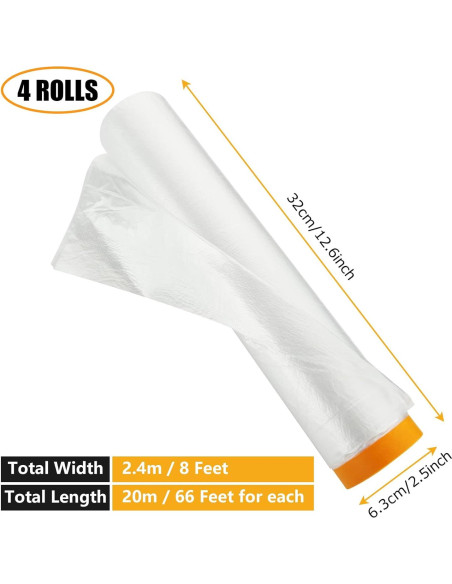 4 Rollos de Plástico Enmascarar LDHHYH 2.4m x 20m a Prueba de Agua