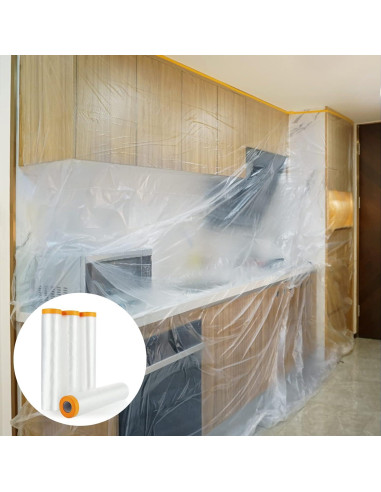 4 Rollos de Plástico Enmascarar LDHHYH 2.4m x 20m a Prueba de Agua