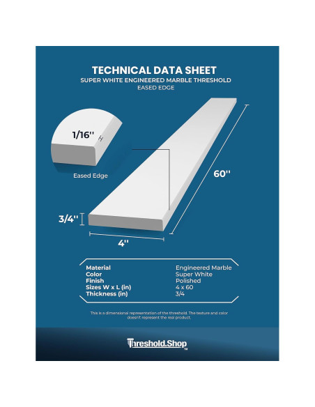 Umbral de Ducha de Mármol Ingenierizado Blanco 10.16x152.4 cm