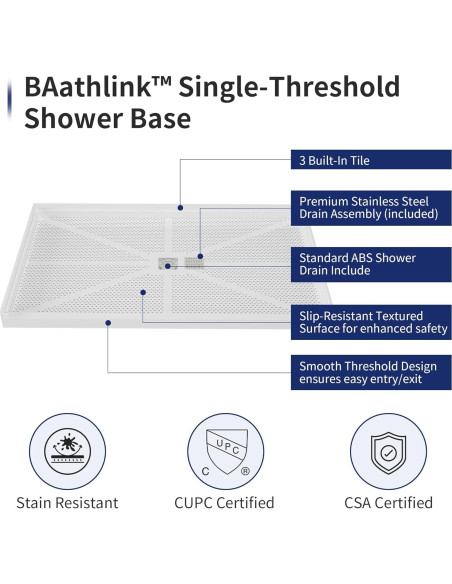 Base de Ducha Bathlink 60x36cm Drenaje Derecho Antideslizante