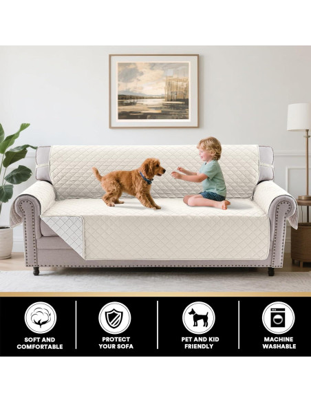 Funda de Sofá PrinceDeco Reversible 3 Cojines Lavable Marfil