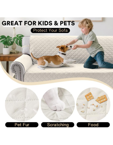 Funda de Sofá PrinceDeco Reversible 3 Cojines Lavable Marfil