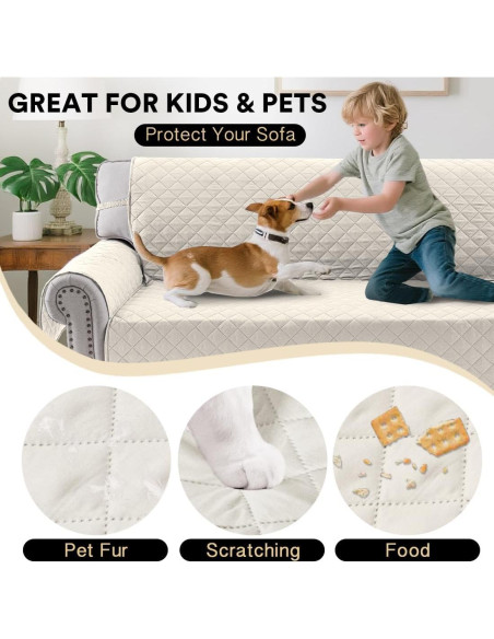 Funda de Sofá PrinceDeco Reversible 3 Cojines Lavable Marfil