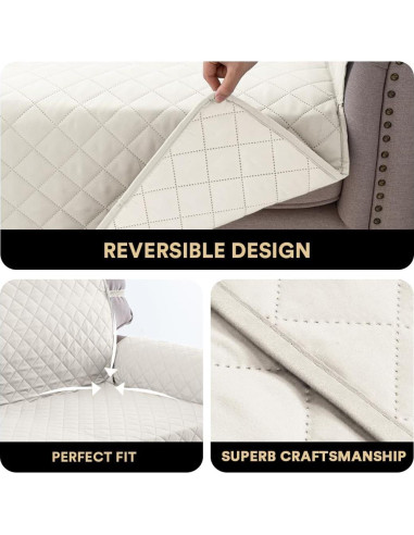 Funda de Sofá PrinceDeco Reversible 3 Cojines Lavable Marfil