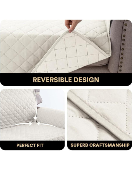 Funda de Sofá PrinceDeco Reversible 3 Cojines Lavable Marfil
