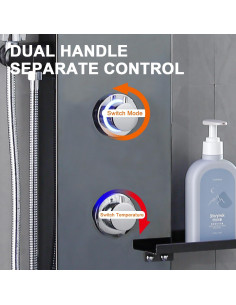 Sistema de Ducha LED RUITHOE Negro Mate con Estante y LCD 2