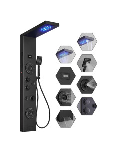 Panel de Ducha 6 en 1 Bathfinesse Negro Mate con LED