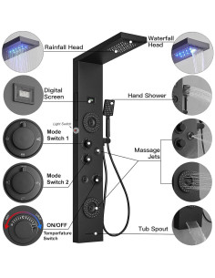 Panel de Ducha 6 en 1 Bathfinesse Negro Mate con LED 2