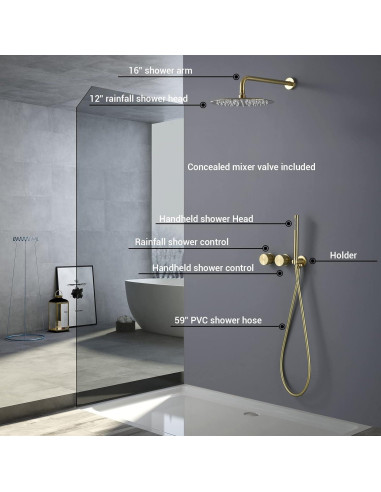 Sistema de Ducha de Lluvia TRUSTMI 30 cm Oro Cepillado