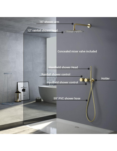 Sistema de Ducha de Lluvia TRUSTMI 30 cm Oro Cepillado