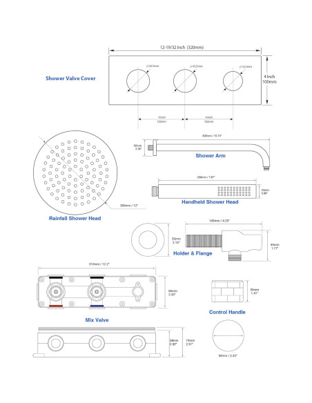 Sistema de Ducha de Lluvia TRUSTMI 30 cm Oro Cepillado