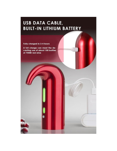 Aerador de Vino Eléctrico Toyarata Rojo 750ml Accesorios