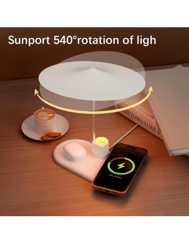 Lámpara de Mesa BUDI WL-4800W con Cargador Inalámbrico 3 en 1