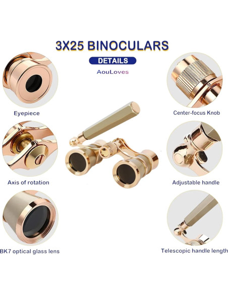Binoculares de Ópera H2ONDBQF 3X25 Vintage Ajustables 170g