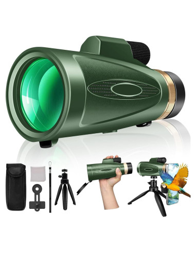 Telescopio Monocular 80x100 HD KTBDING Verde con Trípode