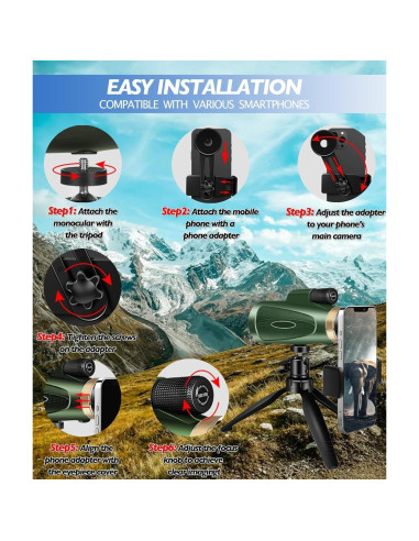 Telescopio Monocular 80x100 HD KTBDING Verde con Trípode