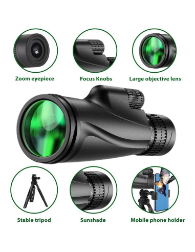 Telescopio Monocular 80x100 KTBDING con Trípode y Soporte para Smartphone
