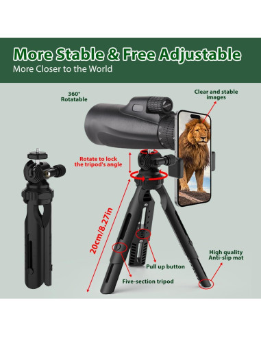 Telescopio Monocular 80x100 KTBDING con Trípode y Soporte para Smartphone