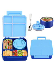 Caja de Almuerzo Bento Howeemo Azul con Termo 236ml 4 Compartimentos